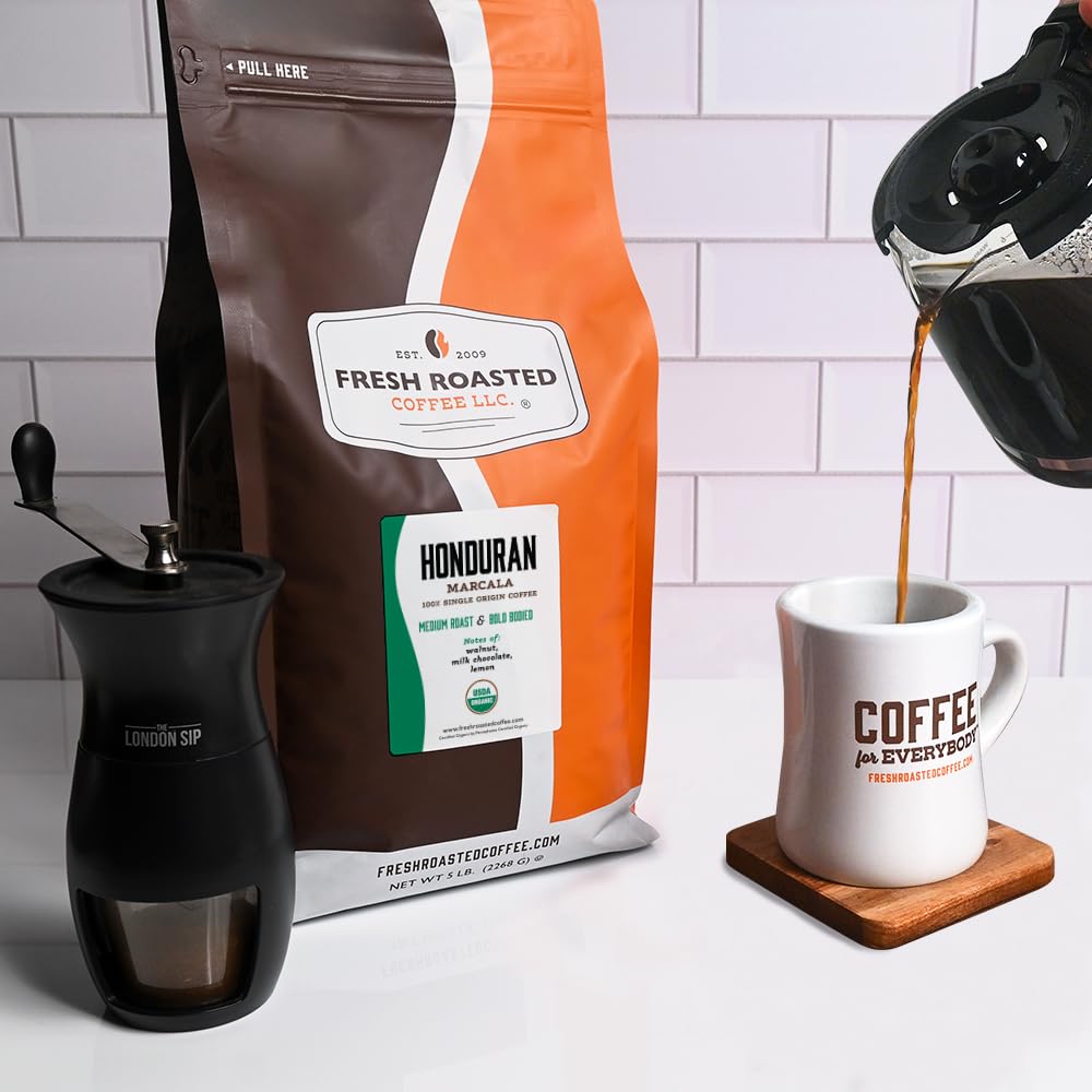 Fresh Roasted Coffee Honduran Marcala whole bean, versatile grind for espresso or drip.