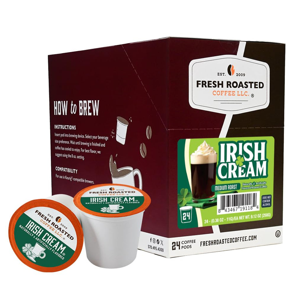 Fresh Roasted Coffee Irish Cream pod close-up for a smooth morning.