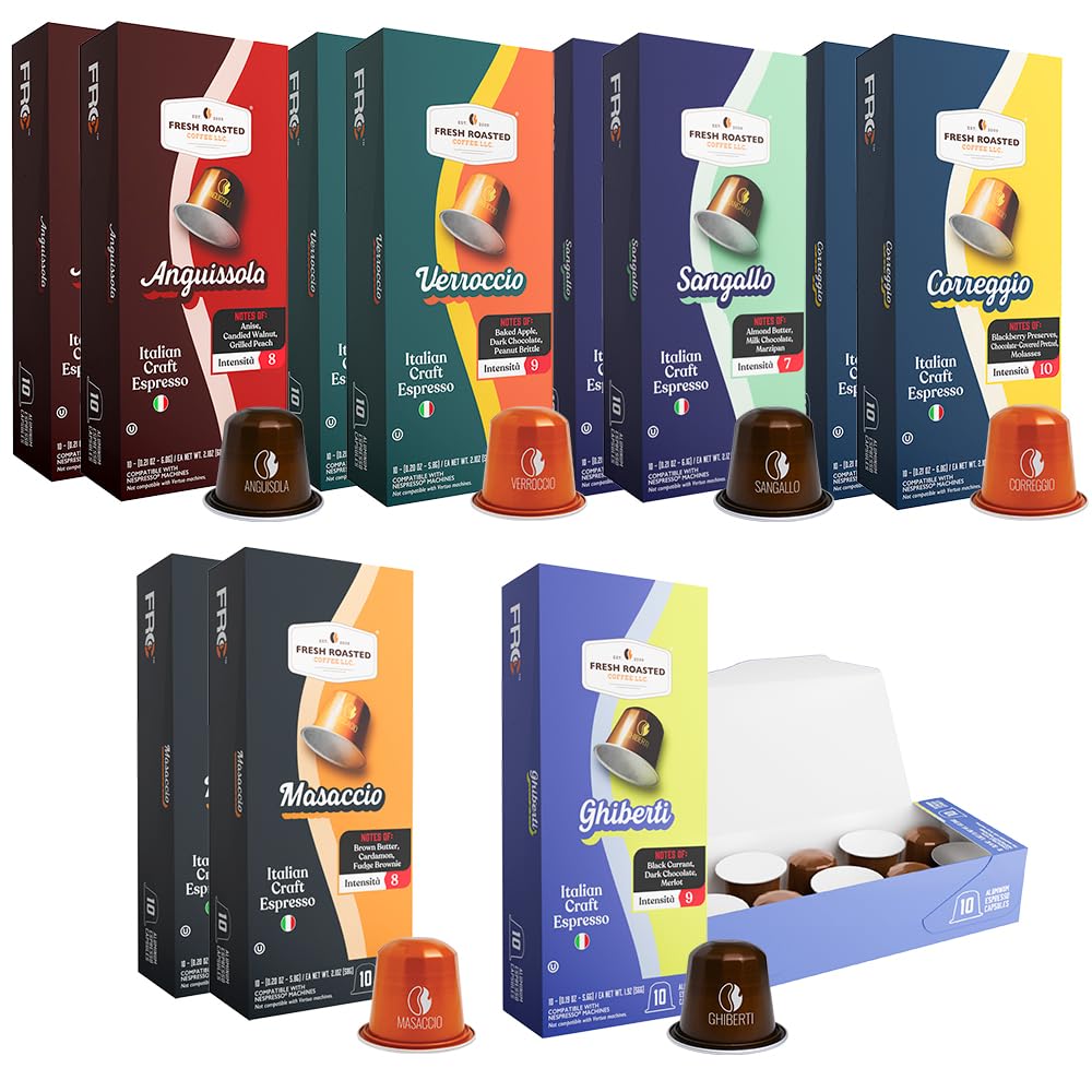 Fresh Roasted Coffee Italian craft espresso capsules for home use with bold crema.