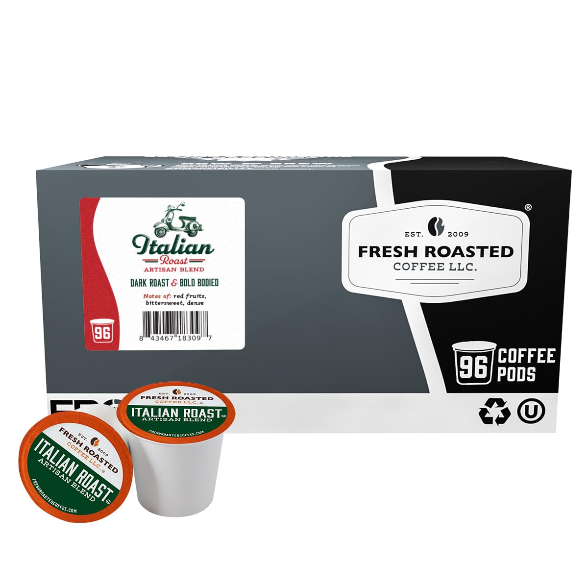 Fresh Roasted Coffee Italian Roast pods for bold espresso and rich drip