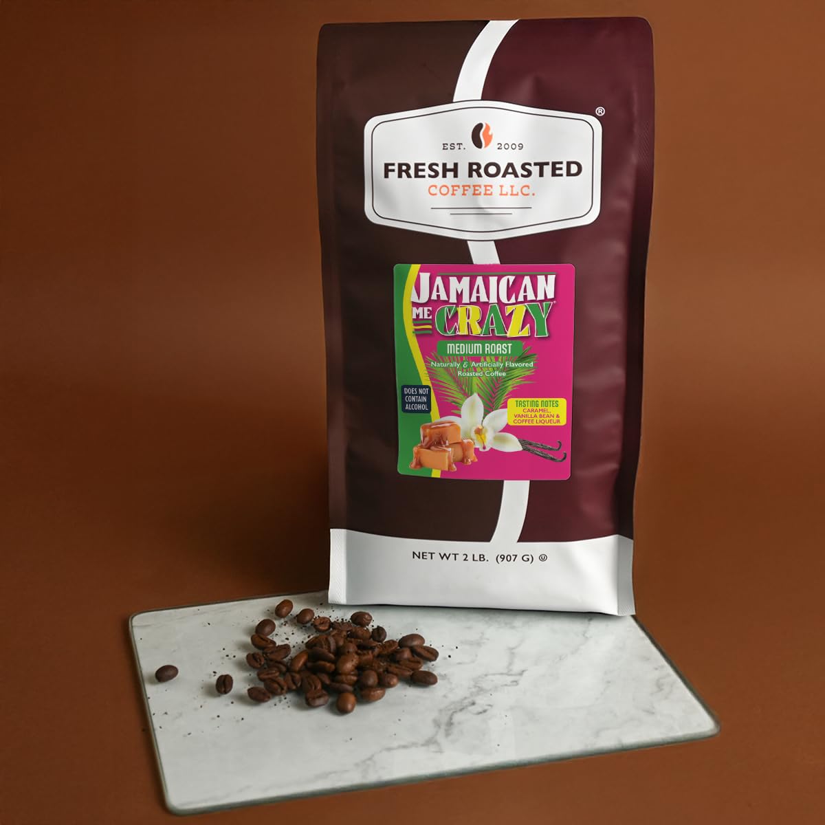 Ground Jamaican Me Crazy coffee inside a bag for quick mornings