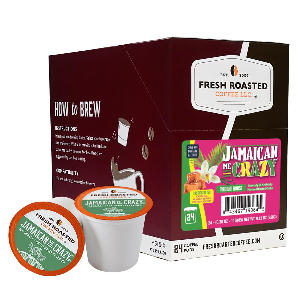 Fresh Roasted Coffee Jamaican Me Crazy pods ready for a quick, flavorful morning brew