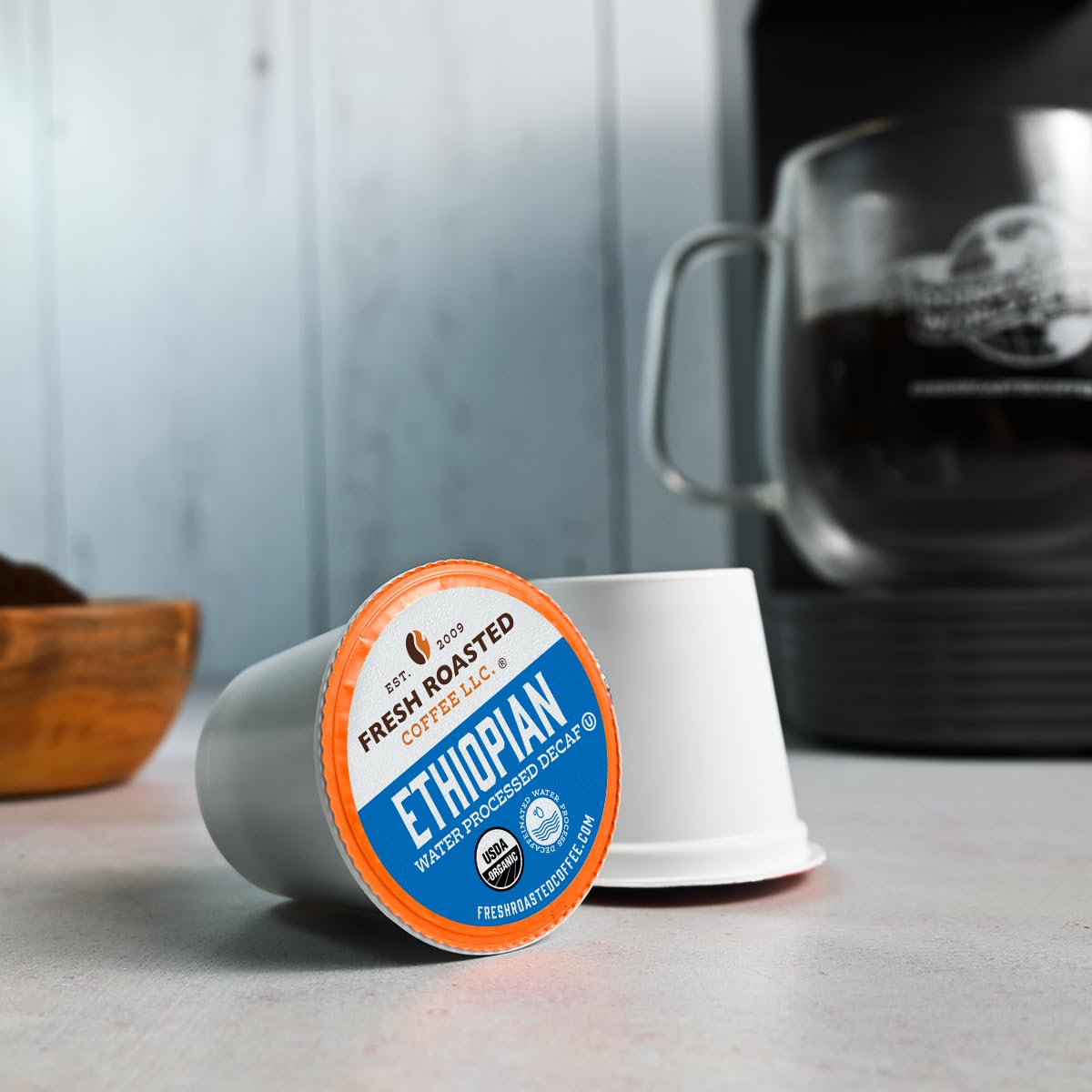 Fresh Roasted Coffee K-Cup compatible pods — quick, mess-free brew.
