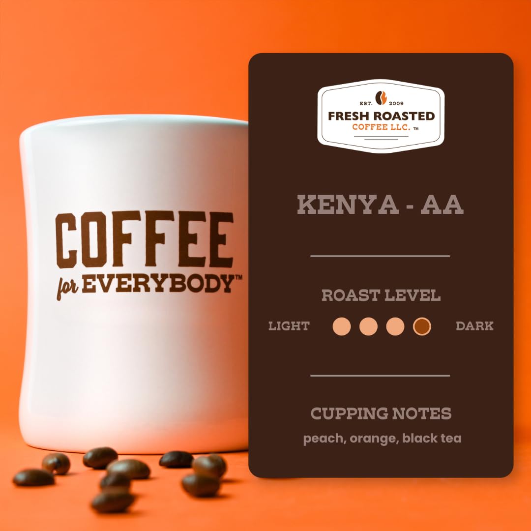 Fresh Roasted Coffee Kenya AA black tea finish for a smooth aftertaste.