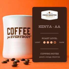 Fresh Roasted Coffee Kenya AA pour-over brew demonstrates vibrant extraction and aroma.