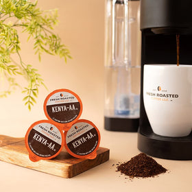 Fresh Roasted Coffee Kenya AA nitrogen-flushed pod bag preserves fresh flavor for longer.