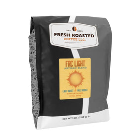 Fresh Roasted Coffee light roast blend bag—bright morning aroma.