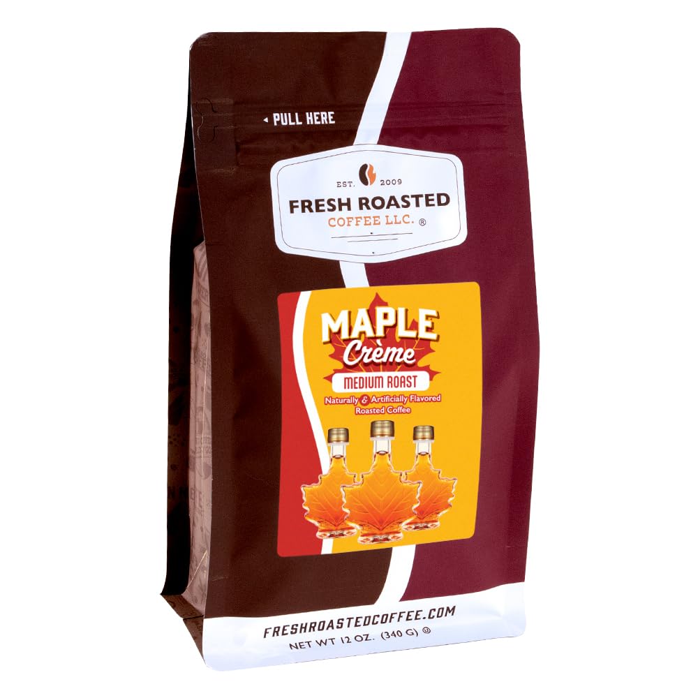 Fresh Roasted Coffee Maple Crème bag 12oz ready for a smooth morning brew.