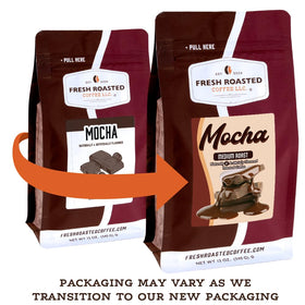 Fresh Roasted Coffee ground coffee in cup shows chocolatey profile for a smooth brew.