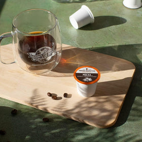 Fresh Roasted Coffee Mocha pods recyclable packaging for eco-friendly choice.