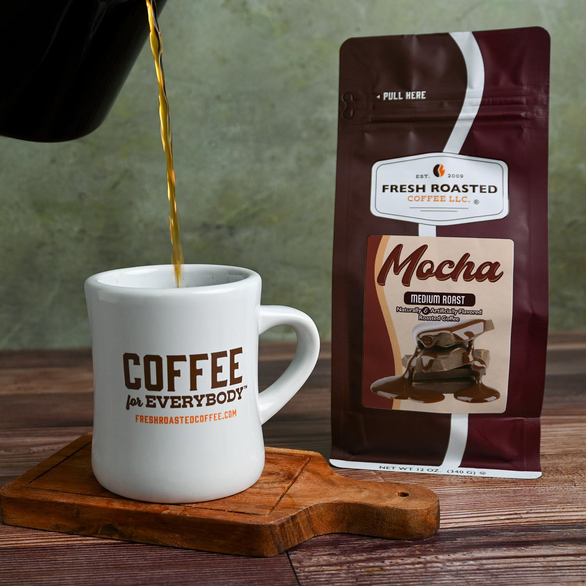 Fresh Roasted Coffee steam aroma mug evokes inviting fragrance during coffee time.