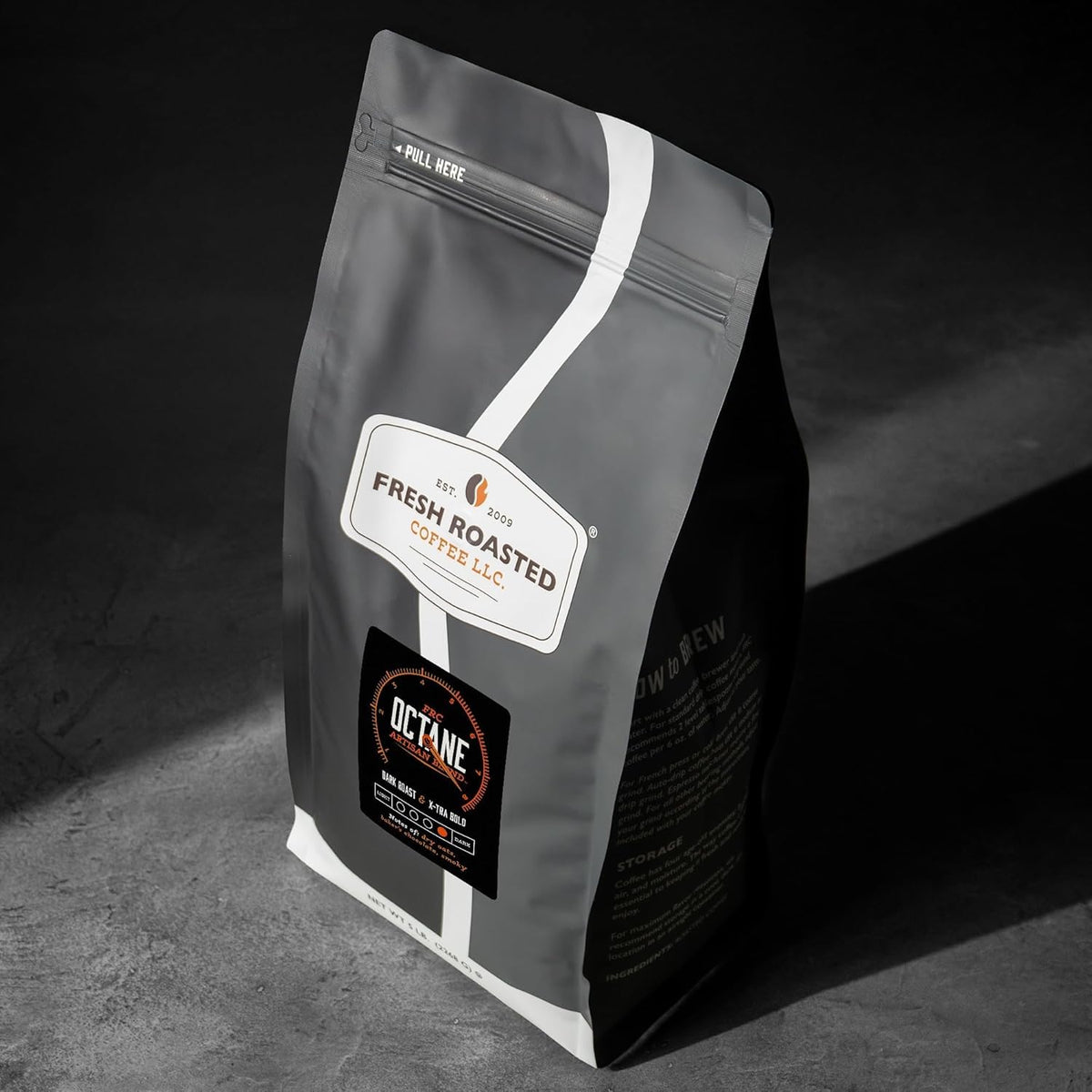 Fresh Roasted Coffee Octane pour-over scene highlighting a strong, chocolate-hinted finish