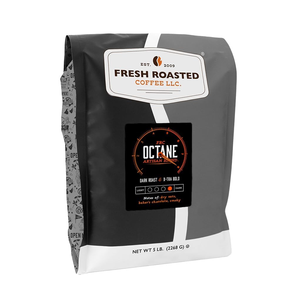 Fresh Roasted Coffee Octane whole bean bag with bold aroma for mornings
