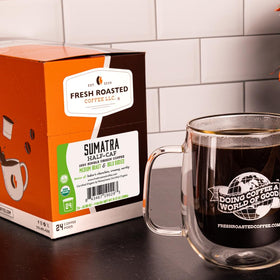 Fresh Roasted Coffee organic fair trade certifications indicating ethical sourcing
