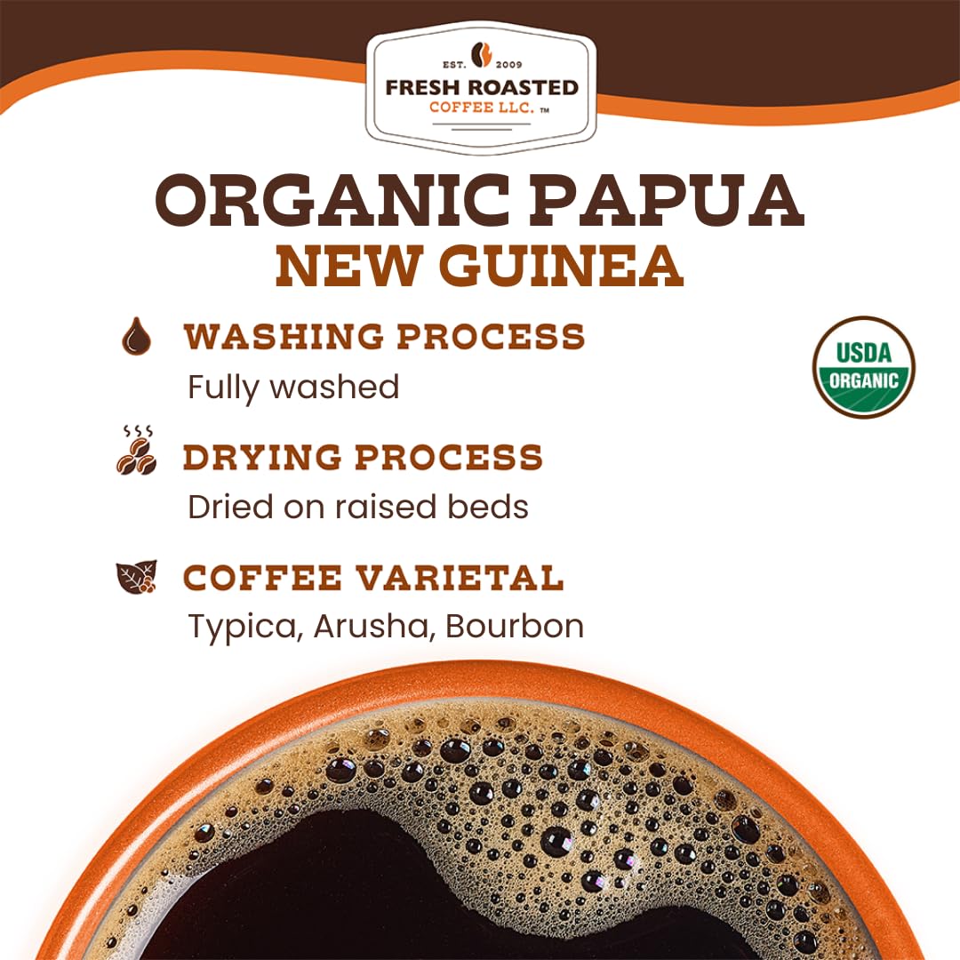 Fresh Roasted Coffee Organic Papua New Guinea aroma captured in bag.