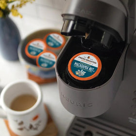 Fresh Roasted Coffee packaging with foil lid emphasizing recyclability