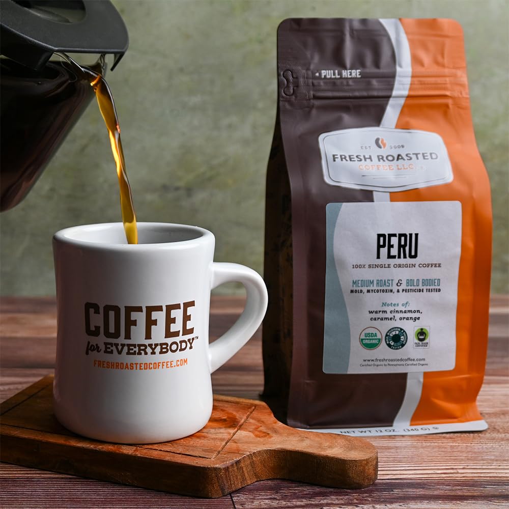 Fresh Roasted Coffee Peru beans closeup showing rich color and quality