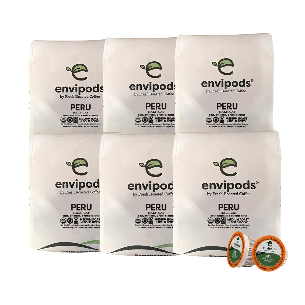 Fresh Roasted Coffee Peru Envipods packaging showing USDA Organic certification for eco-friendly use
