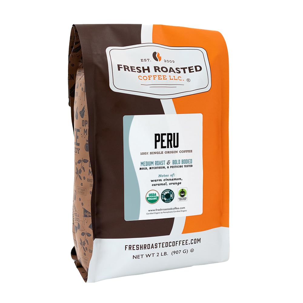Fresh Roasted Coffee Peru whole bean 2lb showcases origin flavor ideal for pour-over.