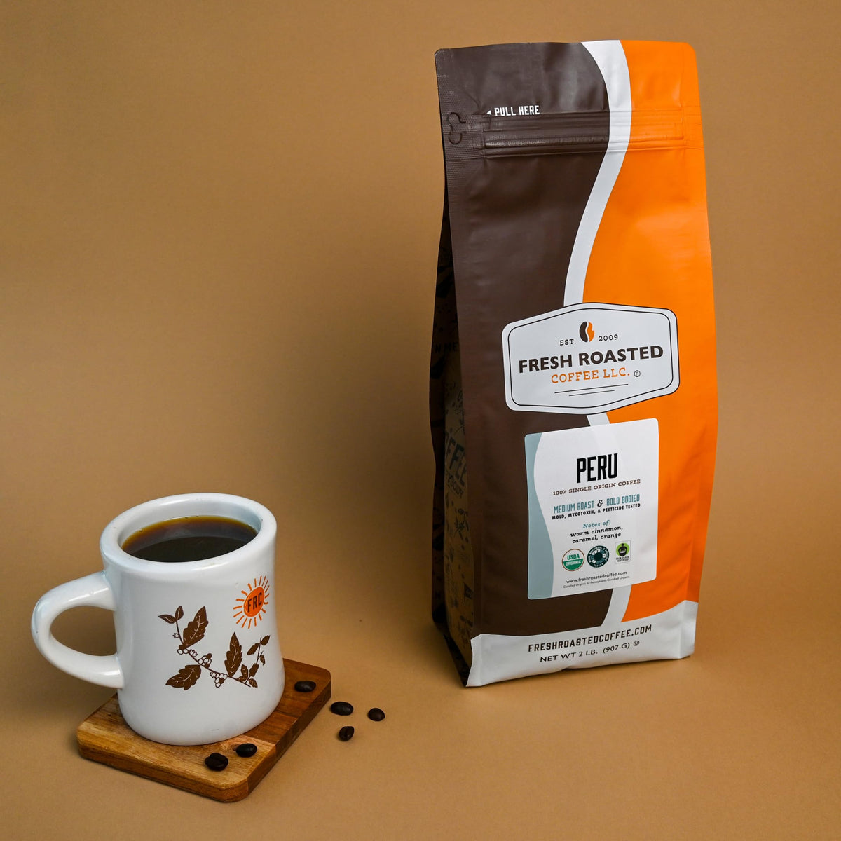 Fresh Roasted Coffee Peru washed sun-dried process indicates clean, nuanced cup.