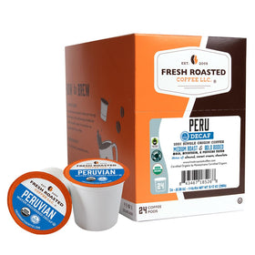 Fresh Roasted Coffee Peru decaf pack front with organic label and clean design.