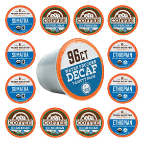 Fresh Roasted Coffee Peruvian decaf pods — bold, creamy profile.