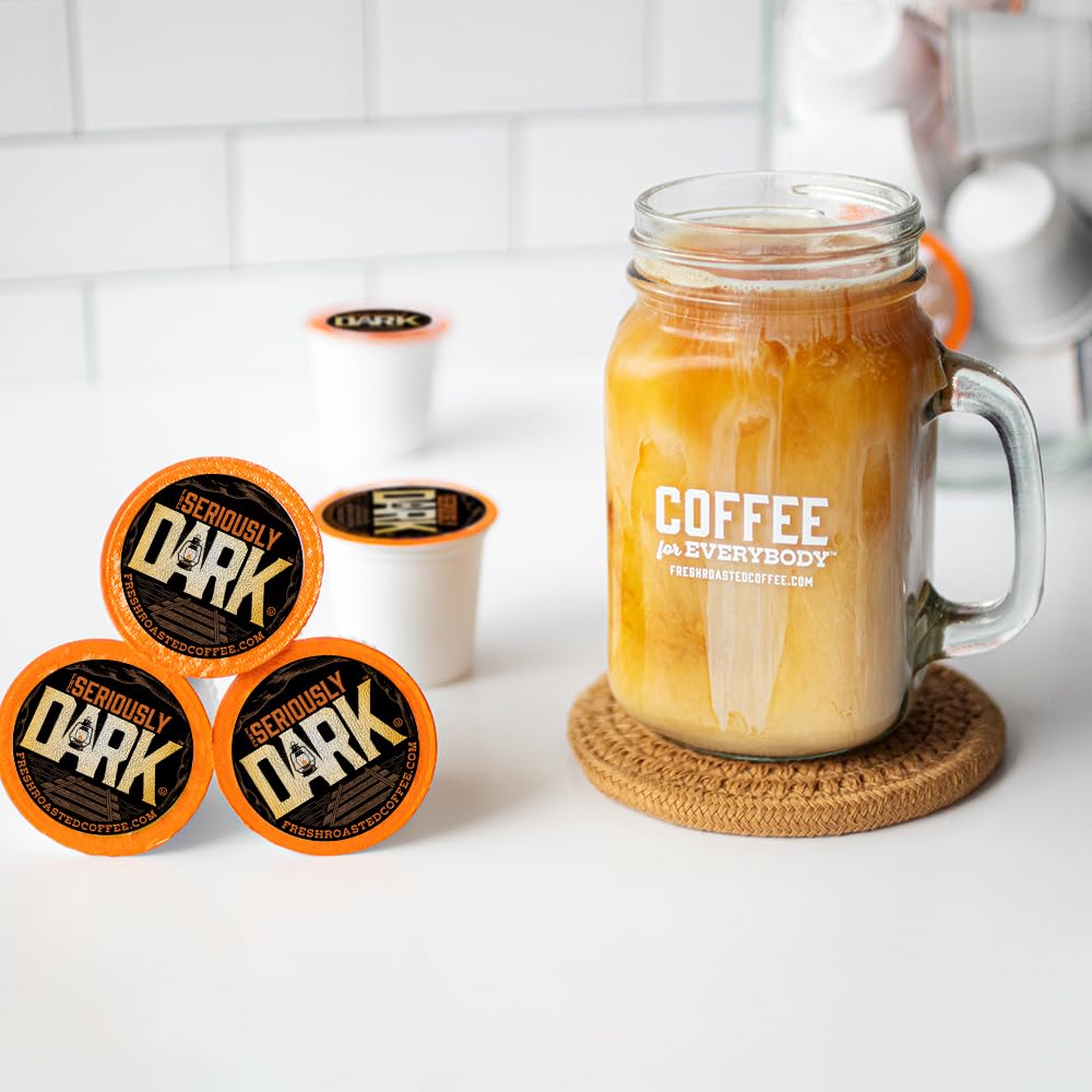 Sustainability emphasis: recyclable cup and compostable packaging for Fresh Roasted Coffee.