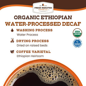 Fresh Roasted Coffee steaming mug implying warmth, comfort, and a smooth decaf experience.