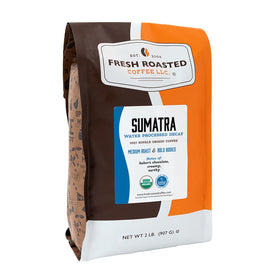 Fresh Roasted Coffee Sumatra decaf bag preserves freshness with nitrogen flush