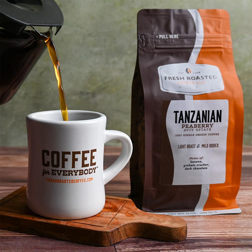 Fresh Roasted Coffee Tanzanian Peaberry farm-washed beans deliver clean cup