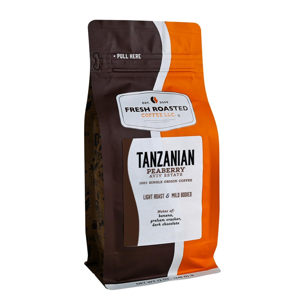 Fresh Roasted Coffee Tanzanian Peaberry whole bean for a bright lemon-forward cup