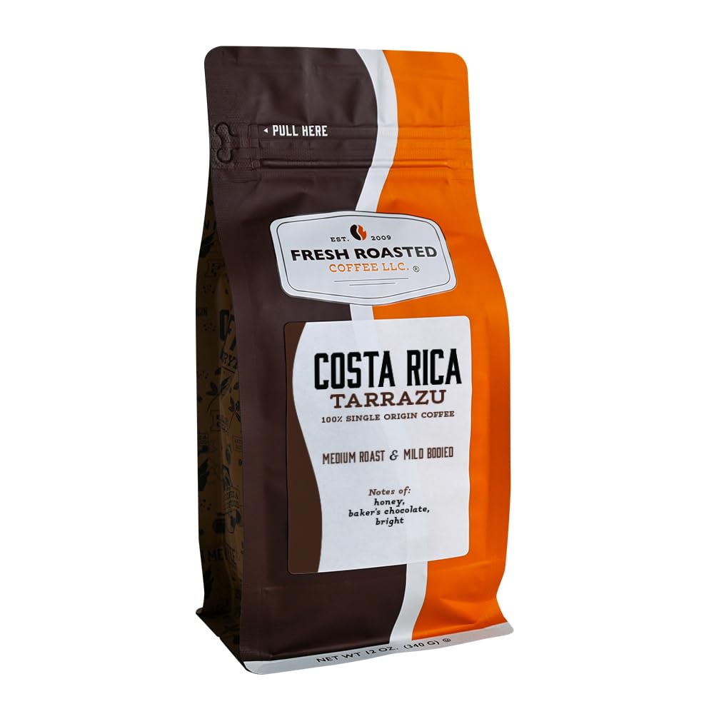 Fresh Roasted Coffee Tarrazu ground bag aroma ready for drip brewing