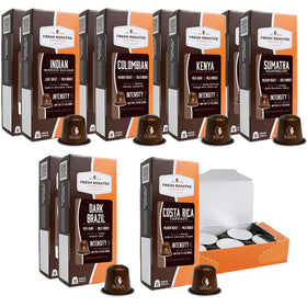 Fresh Roasted Coffee variety pack: a colorful assortment of single-origin espresso capsules.
