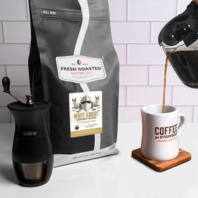 Fresh Roasted Coffee White Knight 5 lb bag supports weekly brewing needs.