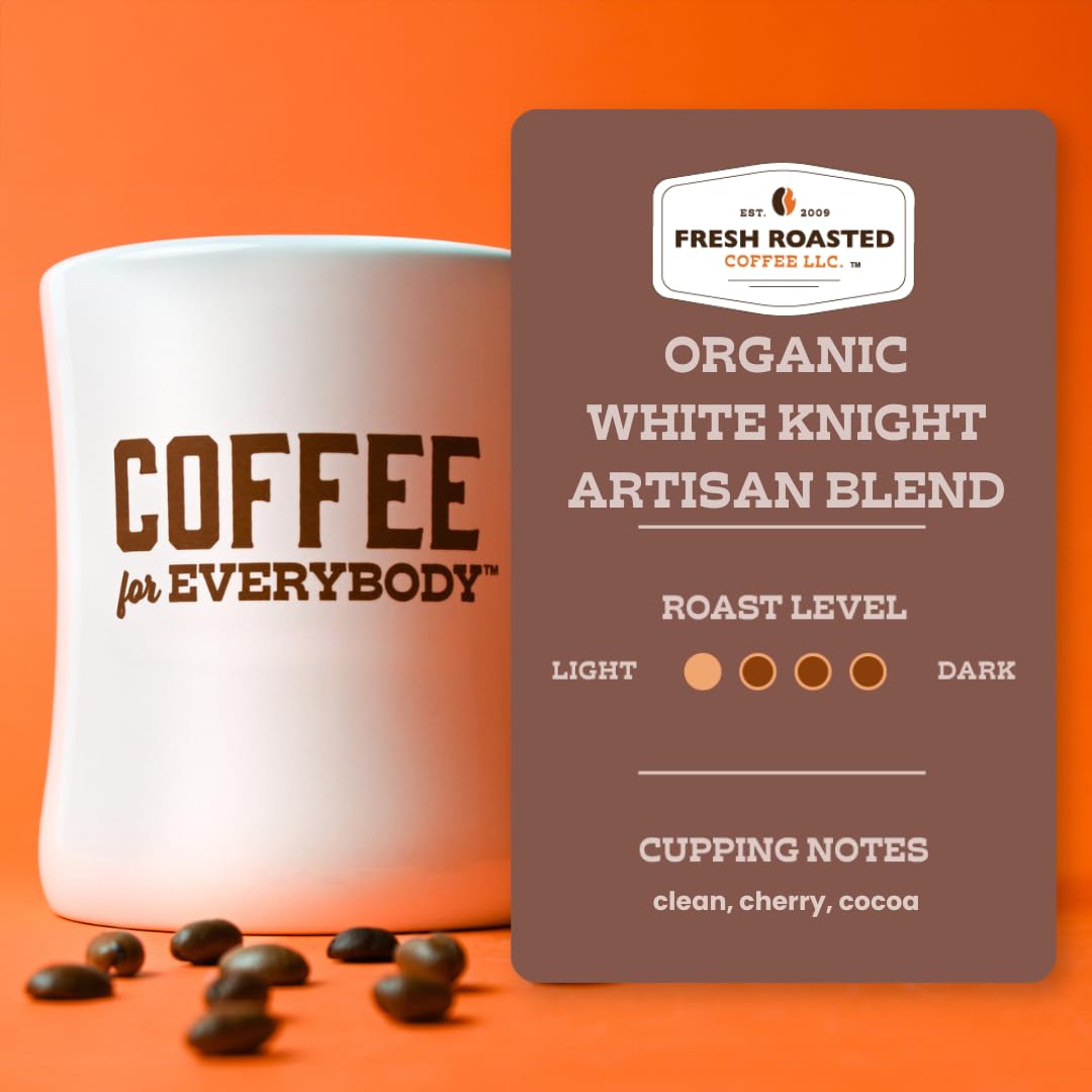 Fresh Roasted Coffee White Knight ground beans ready for a flavorful cup.