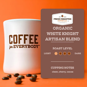 Fresh Roasted Coffee White Knight ground beans ready for a flavorful cup.