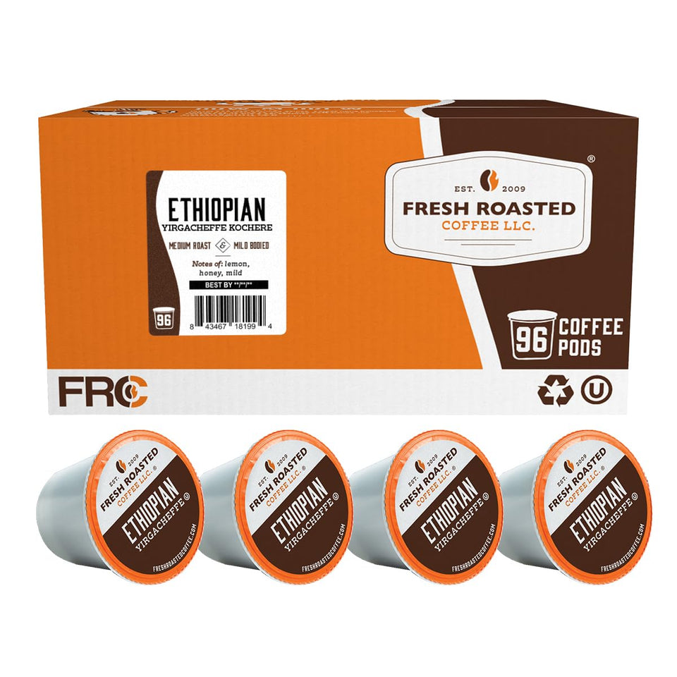 Fresh Roasted Coffee Ethiopian Yirgacheffe Kochere pods in a medium roast for easy mornings.