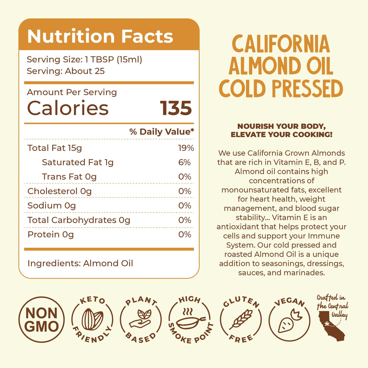 Fresh Vintage Farms almond oil in baking context for pastries and desserts
