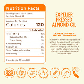 Fresh Vintage Farms almond oil bottle closeup highlighting the clean expeller-pressed process
