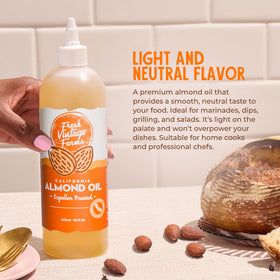 Fresh Vintage Farms almond oil on grill evokes juicy, flavorful results