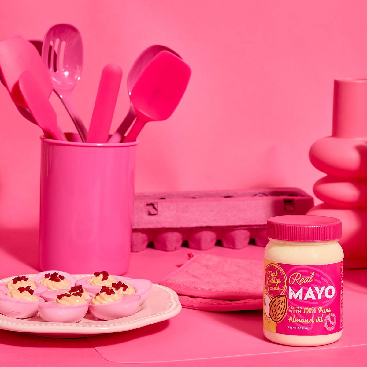 Fresh Vintage Farms keto-friendly mayo in a pantry setting.