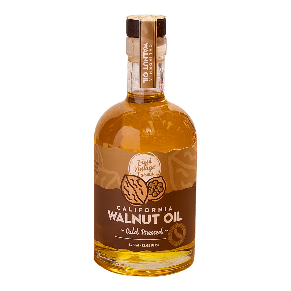 Fresh Vintage Farms Walnut Oil bottle with rich nutty aroma for dressings
