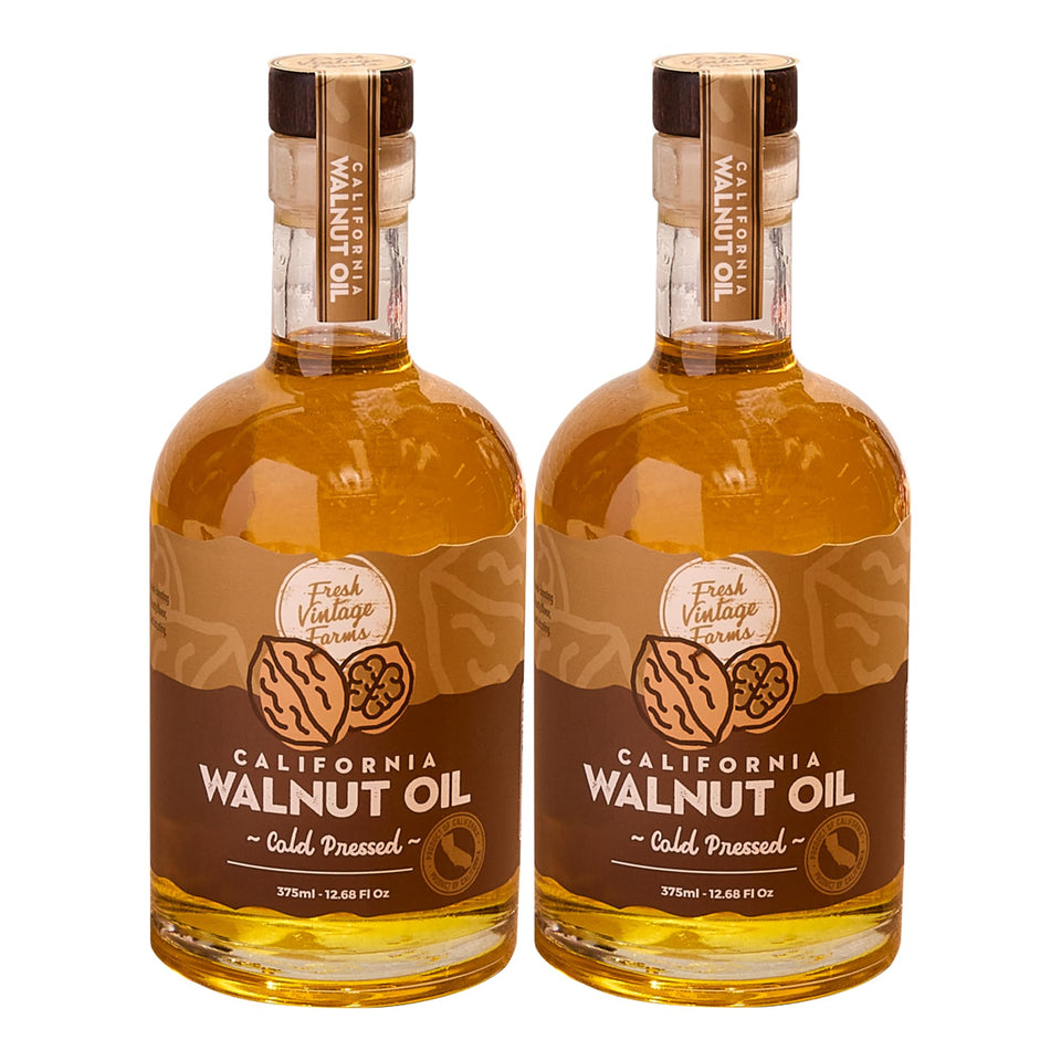 Fresh Vintage Farms walnut oil bottle highlighting premium cold-pressed quality for cooking