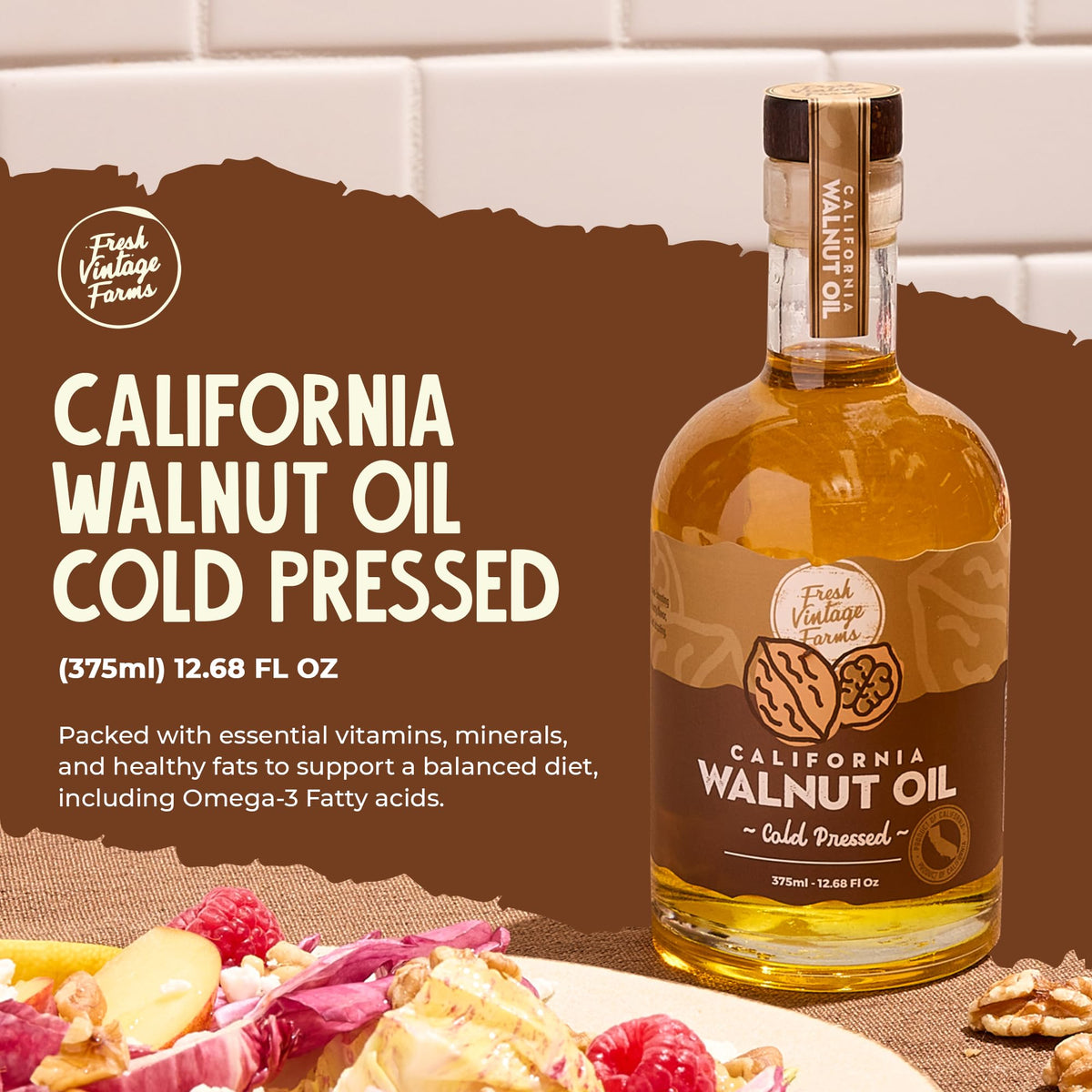 Fresh Vintage Farms walnut oil pack of two bottles for everyday cooking versatility