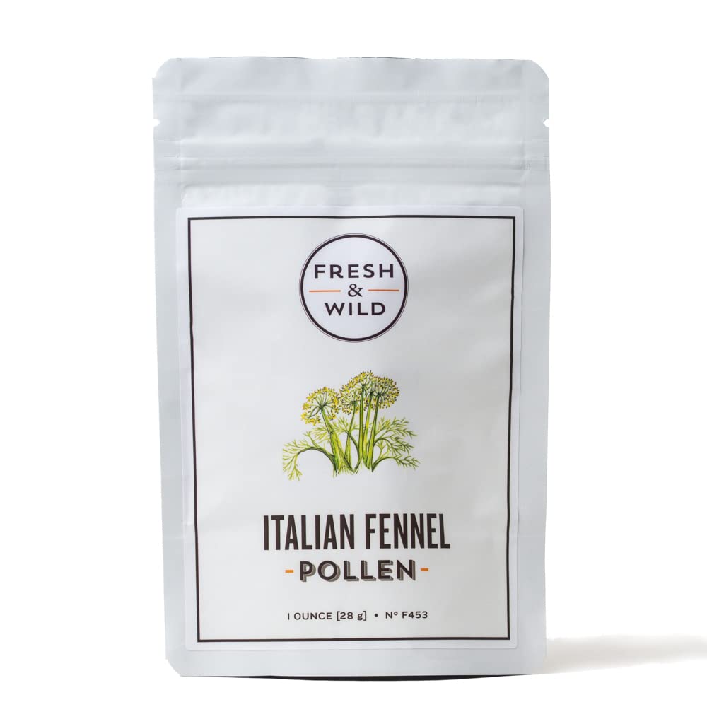 Fresh & Wild fennel pollen bottle pour enhances aroma for finishing dishes.