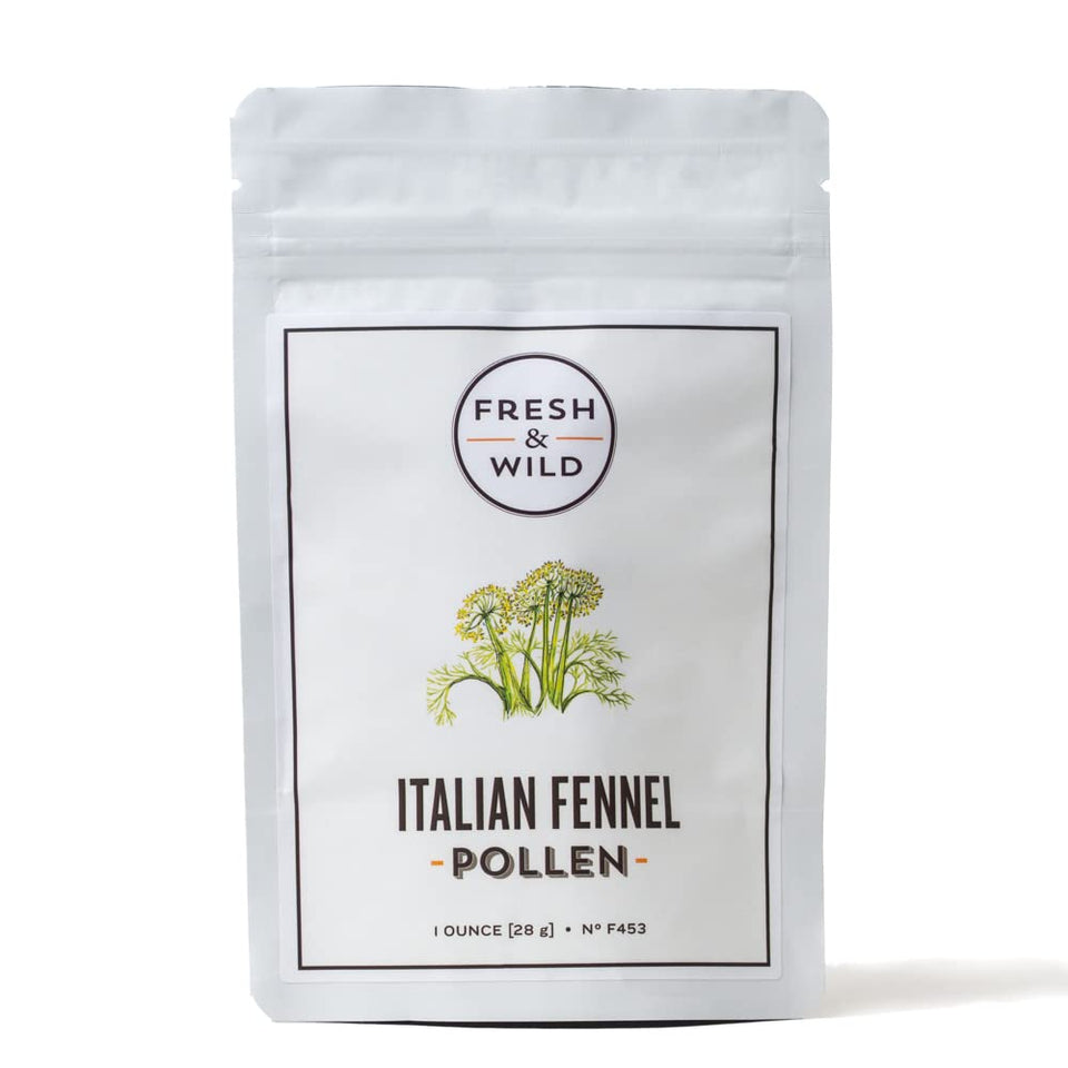 Fresh & Wild fennel pollen bottle pour enhances aroma for finishing dishes.