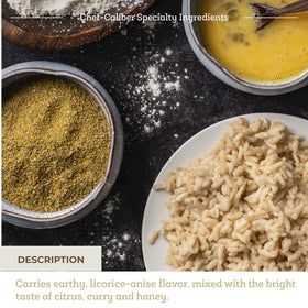 Fresh & Wild fennel pollen jar closeup premium spice for Mediterranean plates.