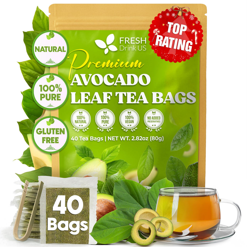 FreshDrinkUS avocado leaf tea bags in a pack for convenient daily brewing.