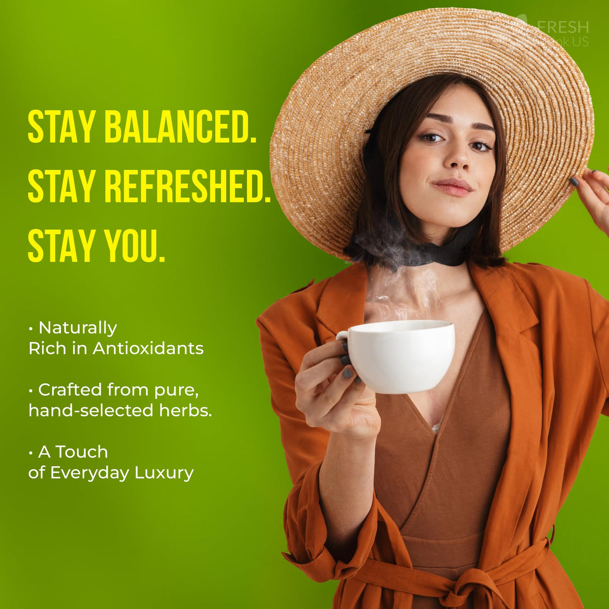 FreshDrinkUS avocado leaf tea bags on desk ready for travel.