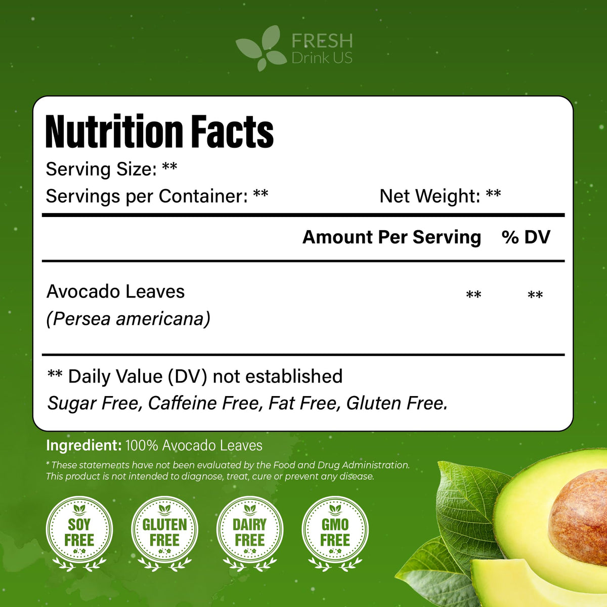 FreshDrinkUS avocado leaves loose leaf preserves aroma and color for rich steeping